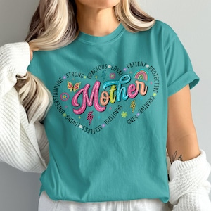 Comfort ColorsColorful Mother Typography T-Shirt, Mother&#39;s Day Gift, Heart Design, Mother Appreciation Tee, Cute Graphic Tee for Moms