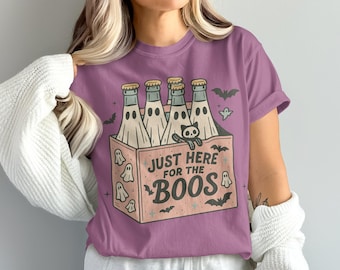 Comfort Colors Just Here For The Boos T-Shirt, Halloween Tee, Spooky Season, Ghost Beer Shirt, Funny Fall Shirt, Party Top, Halloween Gift