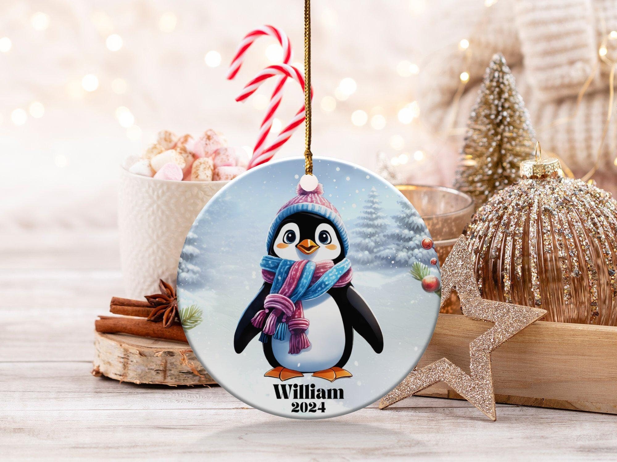 【お値下げしました！】プレゼントを届けるペンギンさんのクリスマスオーナメント① ペンギンのクリスマスオーナメント、かわいい冬の装飾、カスタマイズ