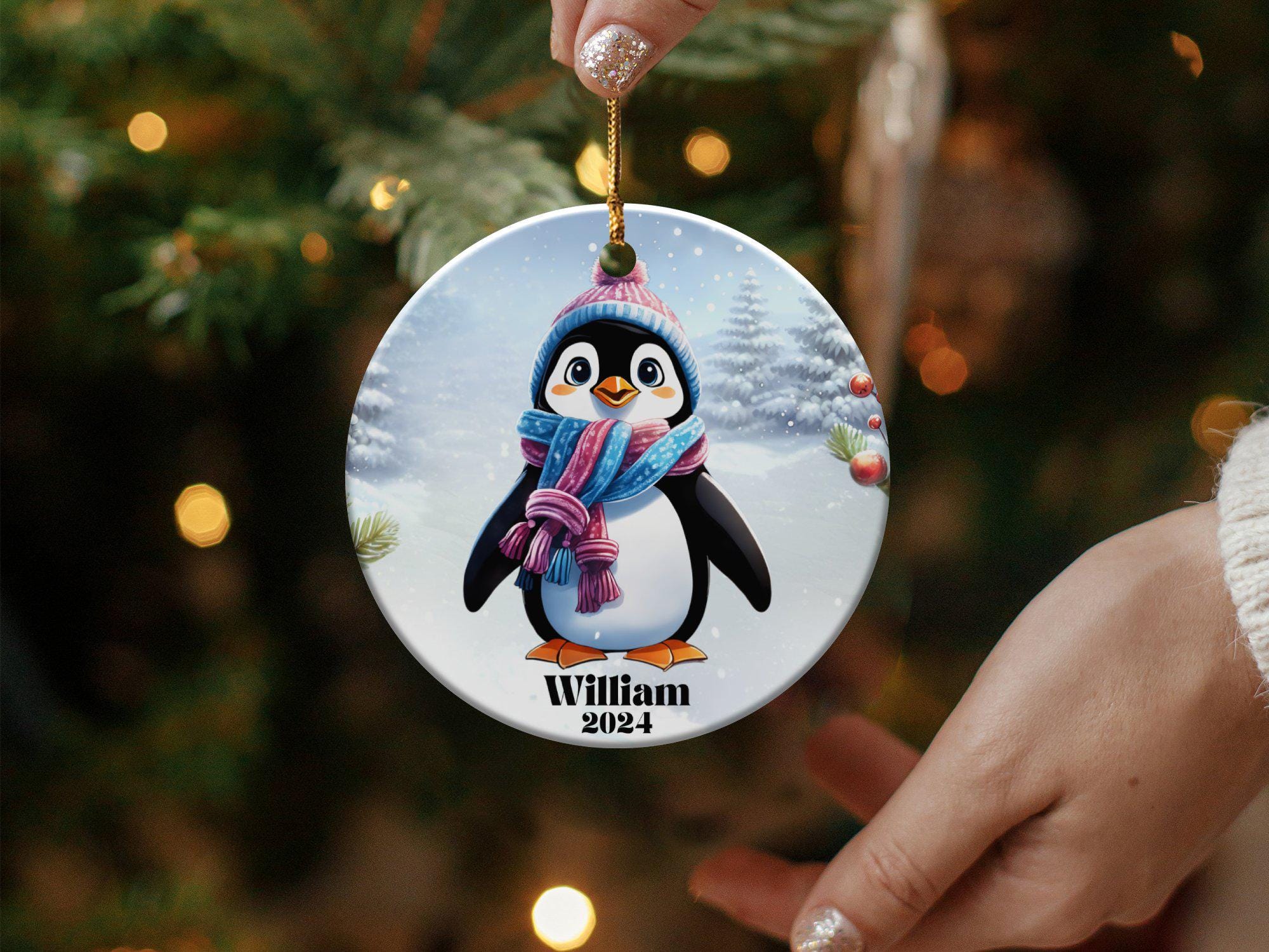 ペンギンのクリスマスオーナメント、かわいい冬の装飾、カスタマイズ