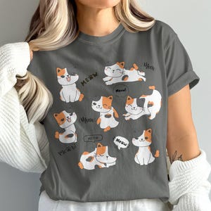 Comfort Colors Cute Calico Cat Illustration T-shirt, Cartoon Cat Lover Gift, Adorable Kitty Tee, Whimsical Pet Cat Design, Fun Animal Shirt