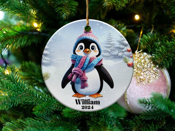 ペンギンのクリスマスオーナメント、かわいい冬の装飾、カスタマイズ
