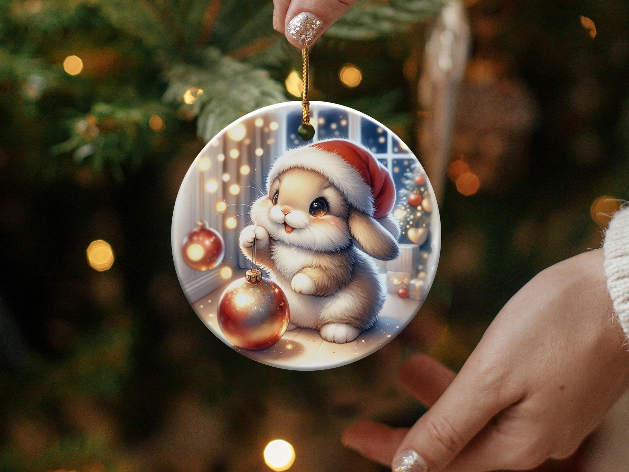 かわいいウサギのクリスマスオーナメント、ツリー用のホリデー
