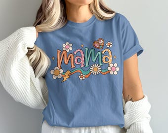 Camiseta Funky Mama de Comfort Colors, camiseta con gráfico retro de mamá, regalo ideal para el Día de la Madre, camiseta Groovy Mama, diseño floral de mamá, top bohemio para mamá