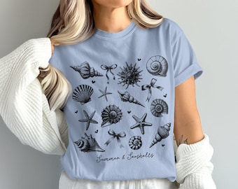 Comfort Colors Seashell T Shirt Summer Beach TShirt Ocean Lover Graphic Tee Coastal Sea Shells Shirt Gift for Beach Lovers