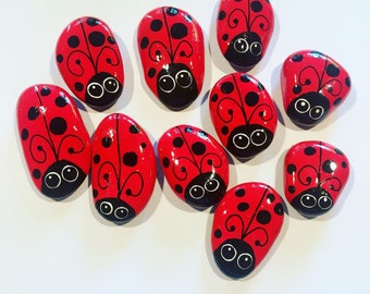 1 1/2 to 2 inch Red Ladybug rock, Kindness rocks, pocket hugs, pocket pebbles, ladybug gifts, favors, Love bug, paperweight, garden decor