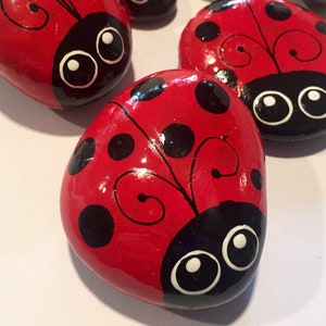 3 large 3 1/2 to 4 inch red ladybug rocks, Garden decor, Ladybug crossing, Ladybug rocks for garden, Small gifts, favors, home decor