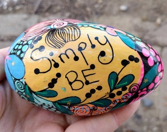 Large painted rock: Simply Be  Painted stone, garden decor, Summer, Home decorations, Paperweight, floral, Garden rock, Kindness Rock, gift