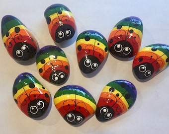 10 little 1 inch adorable rainbow Ladybug rocks, Ladybug rock for garden, Gay pride, LGBT, ladybug gifts, Love bug, baby shower, birthday