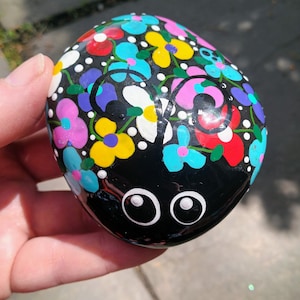 Colorful blooming ladybug painted rock, large, paperweight, garden stone, gift, love bug, ladybug garden, garden, kindness rock, decoration