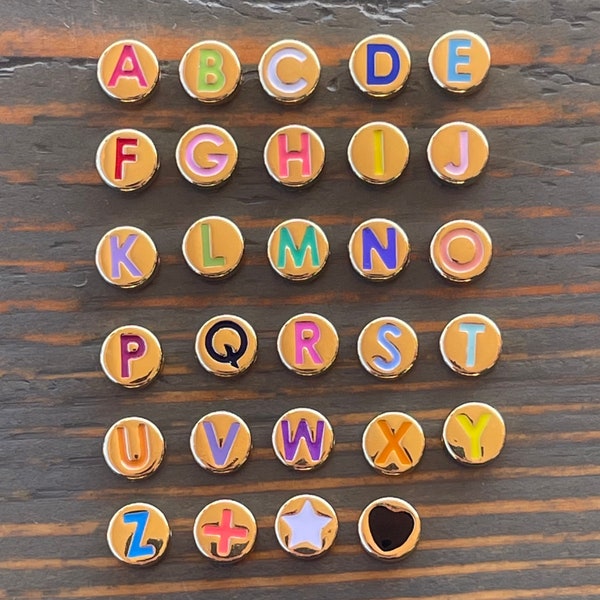 High quality brass gold plated multi color enamel round alphabet letter bead DK-71