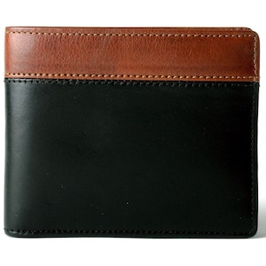 Cartera plegable de cuero genuino de dos colores con combinación Blackwood en caja de regalo