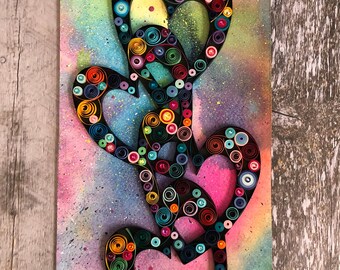 Quilled Multi-Colored Linked Hearts