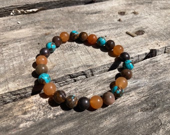 Earth Hands Reiki-Blessed Bracelet: Orange Aventurine, Orange River Jasper, Siderolite, Copper