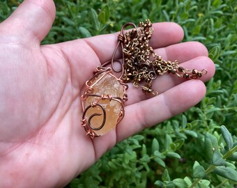 Honey or Amber Calcite + Copper Reiki-Blessed Necklace