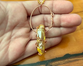 Reiki-Blessed Sunshine Aura Quartz + Copper & Yellow Gold Coated Sterling Silver Necklace: “The Unicorn Collection”