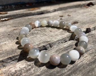 Protective Moon Reiki-Blessed Bracelet: Moonstone, Selenite, White Opal