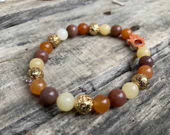 Orange Blessing Hand Reiki-Blessed Bracelet: Orange Aventurine, Purple Aventurine, Honey Calcite, Gold Lava Stone, Orange Blessing Hand