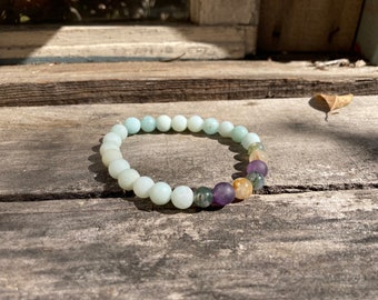 Gentle and Supported Growth Bracelet: Amazonite, Moss Agate, Amethyst, Rutilated Quartz