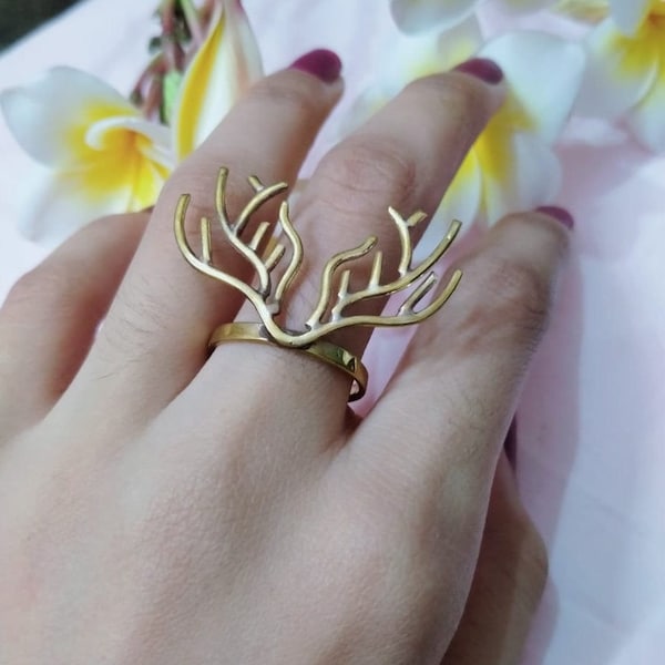 Stag Ring~Deer Ring~Brass Ring~Antlers Ring~Elk Ring~Dainty Ring~Delicate Ring~Woodland Animal Ring~Forest Ring~Minimalist RIng~Gifts