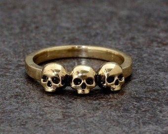 Gold Skull Ring, Skull Ring, Gothic Ring, Horror Ring, Skeleton Ring, Skull Head Ring, Handmade Jewelry, Men's Ring, Christmas gifts