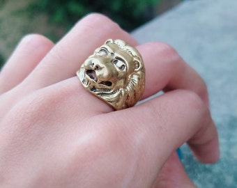 Vintage Gothic Golden Leo Lion Men's Ring, Gold Ring, Zodiac Ring, Animal Ring, Artistic Ring, Statement Ring,Lion Head Ring, Dainty Ring
