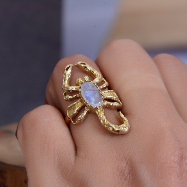 Skorpion-Ring, Mondstein-Ring, Silber-Edelstein-Ring, Mondstein-Skorpion, Vintage-Ringe, Skorpion-Schmuck, einzigartige Ringe, Frauenringe, Silberschmuck