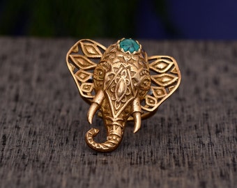 Lord Ganesha ring, Religious Brass Ring, Turquoise Ring, Handmade Ring, Gold Vinayak Ring, Vintage Ring, Good Luck Ring, Lord Shiva son Ring