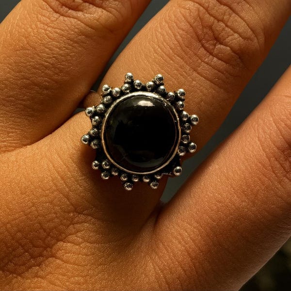 Black obsidian Ring, Womens Ring, 925 Sterling Silver Ring, Gemstone Ring, Handmade Ring, Obsidian Jewelry, Dainty Ring, Christmas Gifts