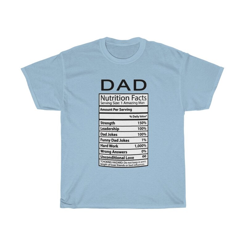 DAD Nutrition Facts cotton Tshirt Dad Nutritional Value | Etsy