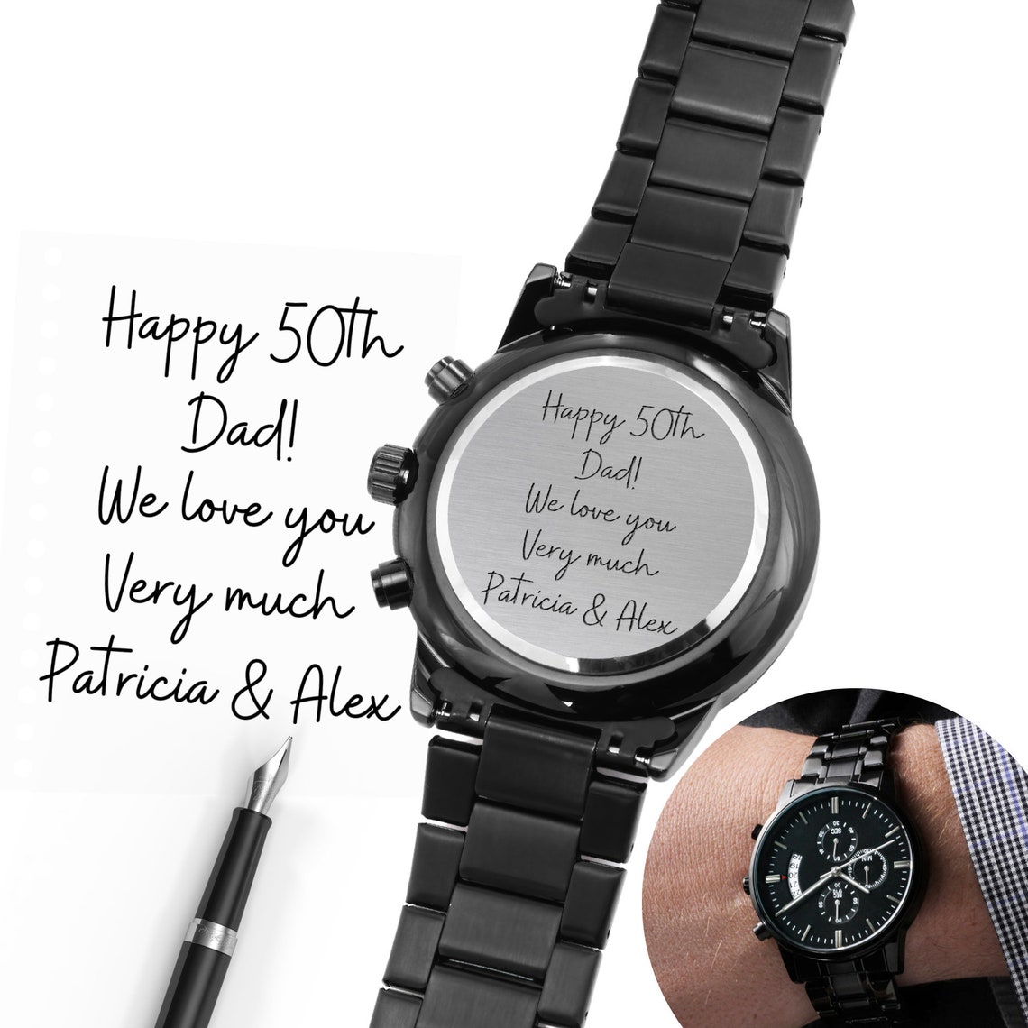HerrenUhr einzigartig graviert mit eigener Handschrift Etsy