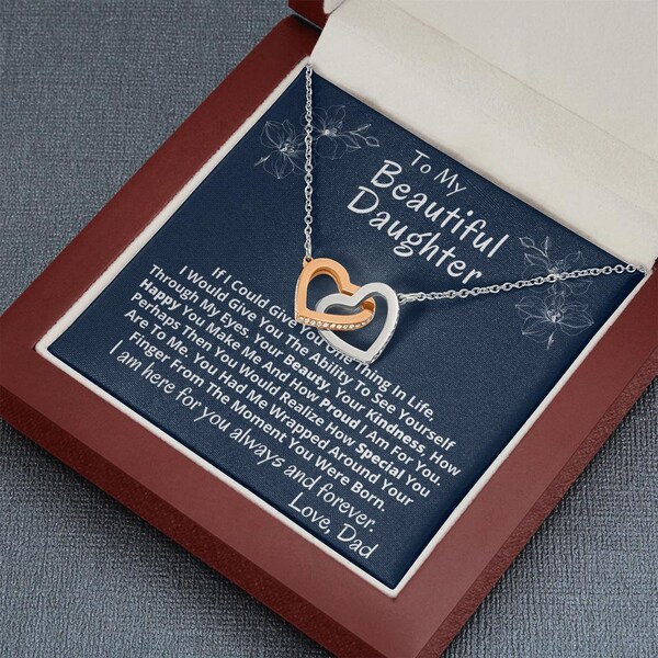 To My Beautiful Daughter Necklace From Dad, From Father to Daughter Christmas Gift, Birthday Gift To Daughter From Dad, Interlocking Hearts