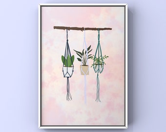 You Grow Girl Illustration | Floral Botanical Art | A4 High Quality Print | Macramé Fun Colourful Poster | Hanging Baskets | House Plant