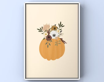 Pumpkin Floral Arrangement Illustration | Autumn Illustrated Art Print | High Quality Print | Gallery Wall Fun Halloween Poster Gift Fall