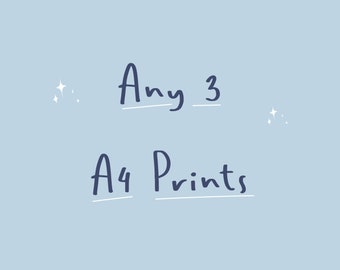 Any 3 A4 Prints | Illustrated Art Poster | Multi Buy | Mix and Match | Discount | Gallery Wall Fun Colourful Gift