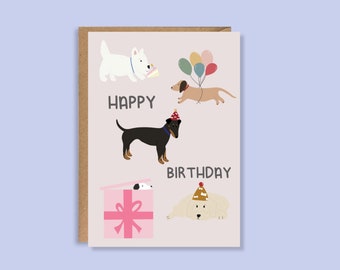 Doggo Birthday | Illustrated Greeting Card | A5 High Quality Card | Dog Inspired Birthday | Animal Card | Dachshund Bulldog Westie Cockapoo