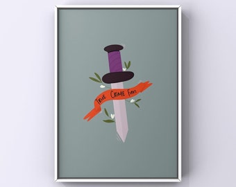 True Crime Fan Illustration | Halloween Spooky Art Print | High Quality | Alternative Decor Quirky Pastel Goth Poster Home Office