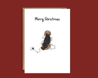 Beagle Christmas Card | Dog with Lights, A5 Illustrated Card