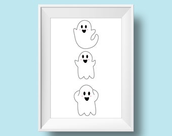 Three Ghosts Illustration | Illustrated Art Print | A5 High Quality Print | Gallery Wall Fun Colourful Poster Gift