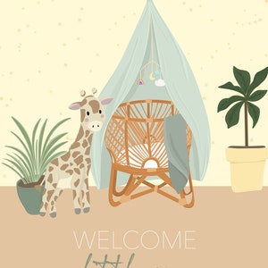 Welcome Little One New Baby Card Illustrated Greeting Card A5 High Quality Card Colourful Nursery Giraffe Boho Neutral Babys Room image 3