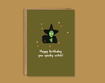 You Spooky Witch Birthday Card | Greeting Card | A5 High Quality | Autumn Halloween Fall Wicked Pun Gothic Alternative Magic Green Witch