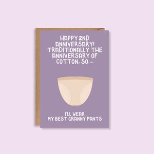 2nd Anniversary Card | Illustrated Greeting Card | Partner Wife Husband Card | A5 High Quality Card | Rude Second Anniversary Traditional