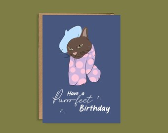 A Purr-fect Birthday| Illustrated Greeting Card | A5 High Quality Card | Cat Inspired Birthday Card | Animals Pet themed Fancy Feline Tabby