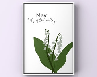 May Birth Flower Illustration Print | Illustrated Art Print | High Quality Print | Gallery Wall  Colourful Lily of the Valley Floral Poster