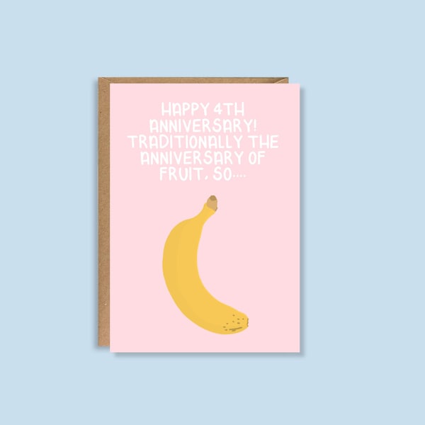 4th Anniversary Card | Illustrated Fruit Anniversary | Partner Card | Card for Wife | Card for Husband Fourth Anniversary Traditional Banana