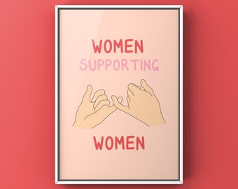 Women Supporting Women Illustration | Illustrated Art Print | A4 High Quality Print | Gallery Wall Fun Colourful Feminist Poster Gift