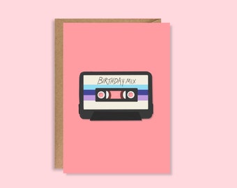 Birthday Mix Card | Illustrated Greeting Card | Retro Inspired Birthday Card | Music Birthday Card Mixtape Walkman 80s 90s 70s