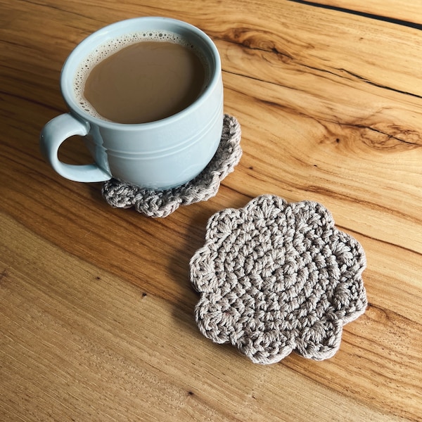 Crochet Coaster Flower, Crochet Mug Rug, Hand Knit Coaster, Crochet Drink Coasters, Beverage Coasters, Boho Coasters For Mugs