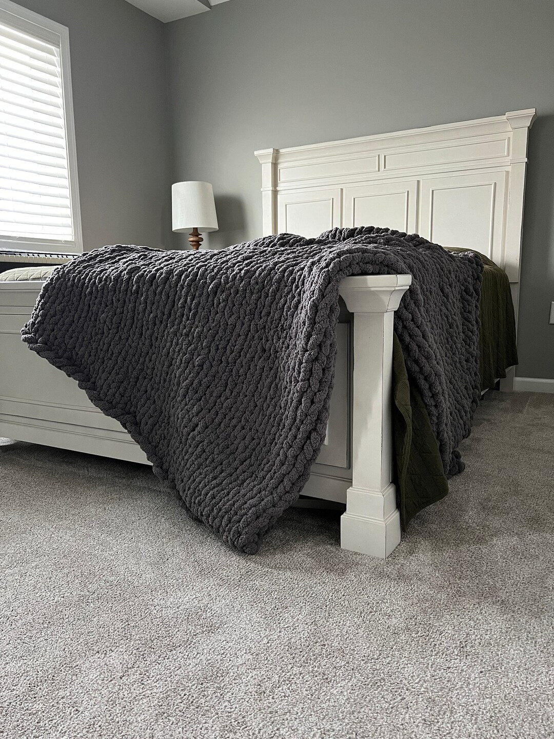 Hand Knit Blanket Boho Throw Blanket for Chair Finger Knit Etsy