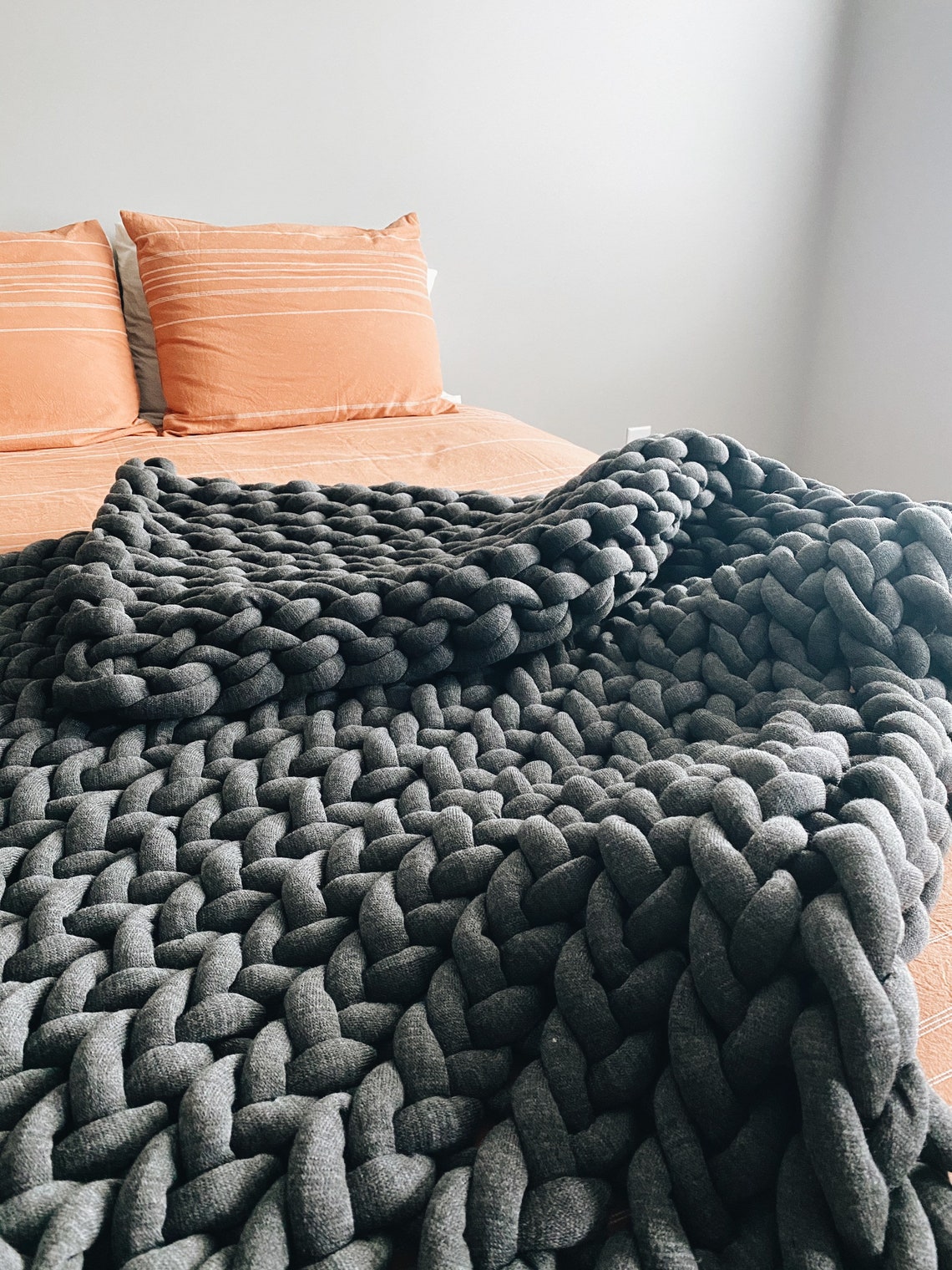 Chunky Knit Blanket Cotton Tube Yarn Arm Knit Blanket Giant Etsy